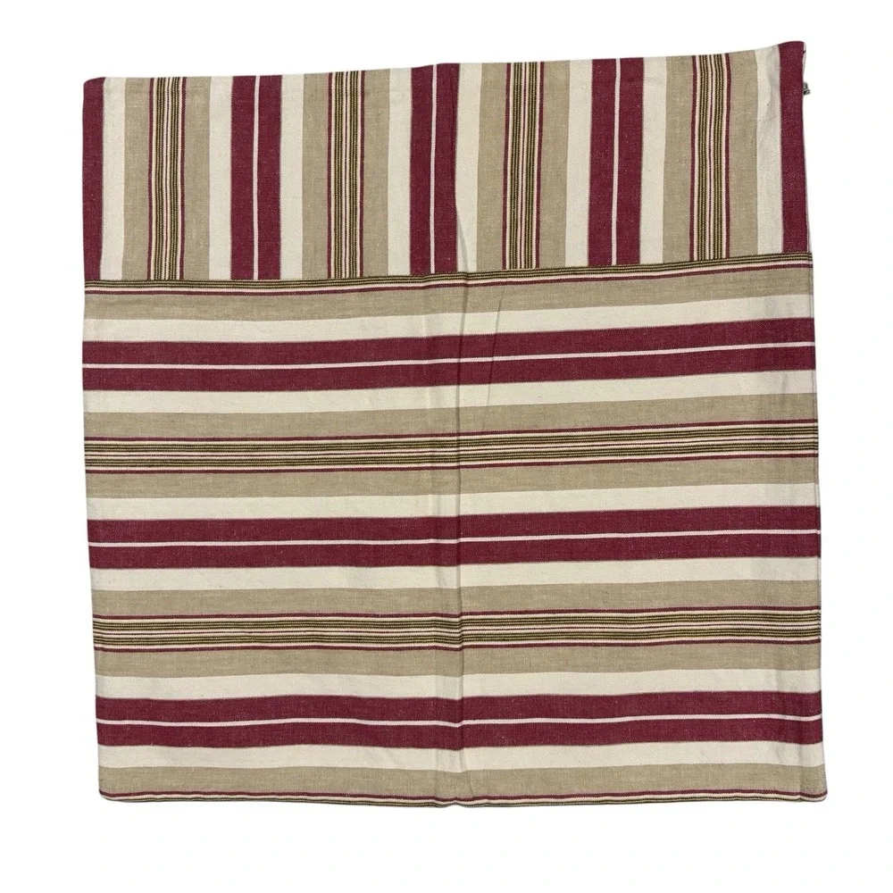 Pottery Barn Red Tan Striped Throw Pillow Cover 18